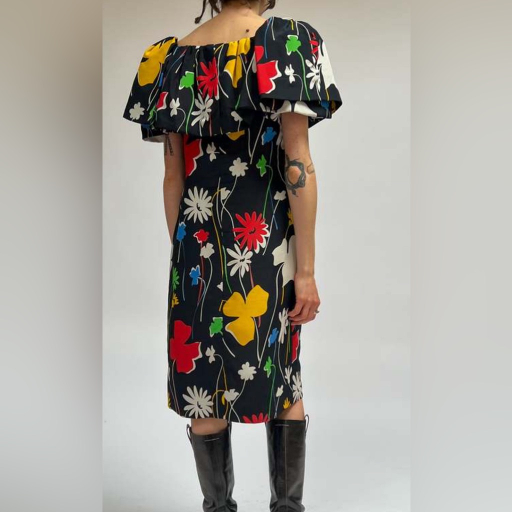 Nwot Vintage 100% Silk Luxury Pauliue Trigere Floral Ruffled Dress — image 2 of 8